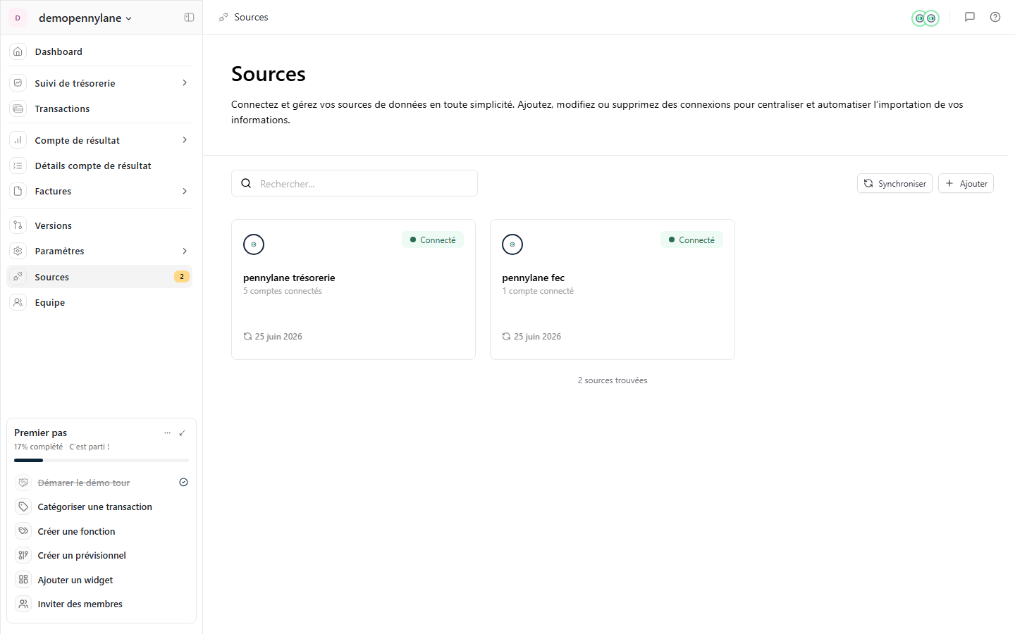 Module Sources à l'ouverture