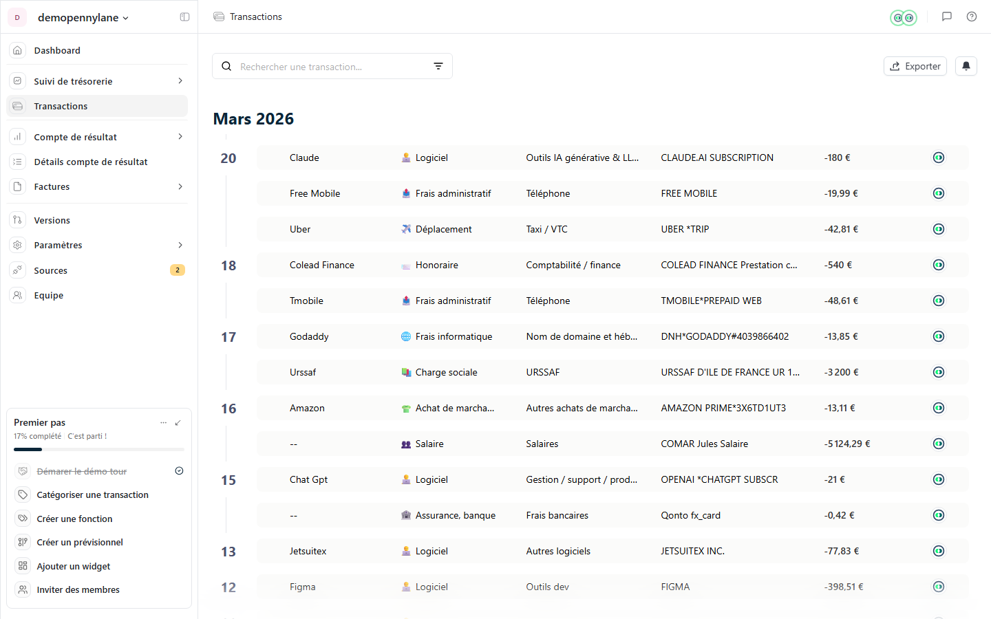 Transactions - recherche et export