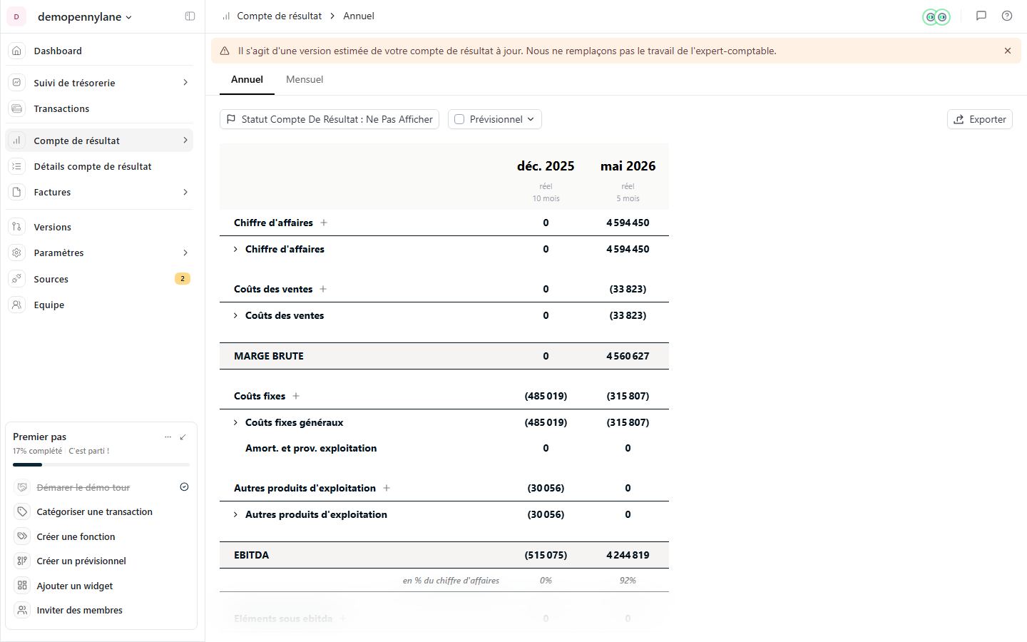 Compte de résultat avec mode prévisionnel