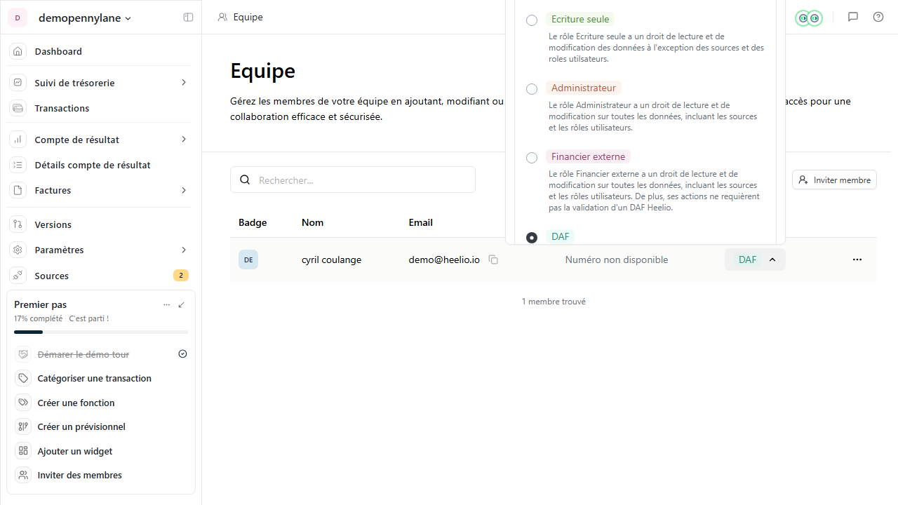 Équipe - menu rôle