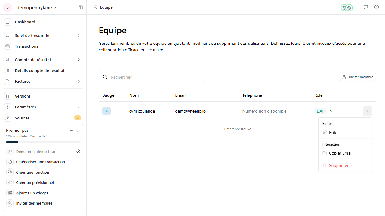 Équipe - actions membre