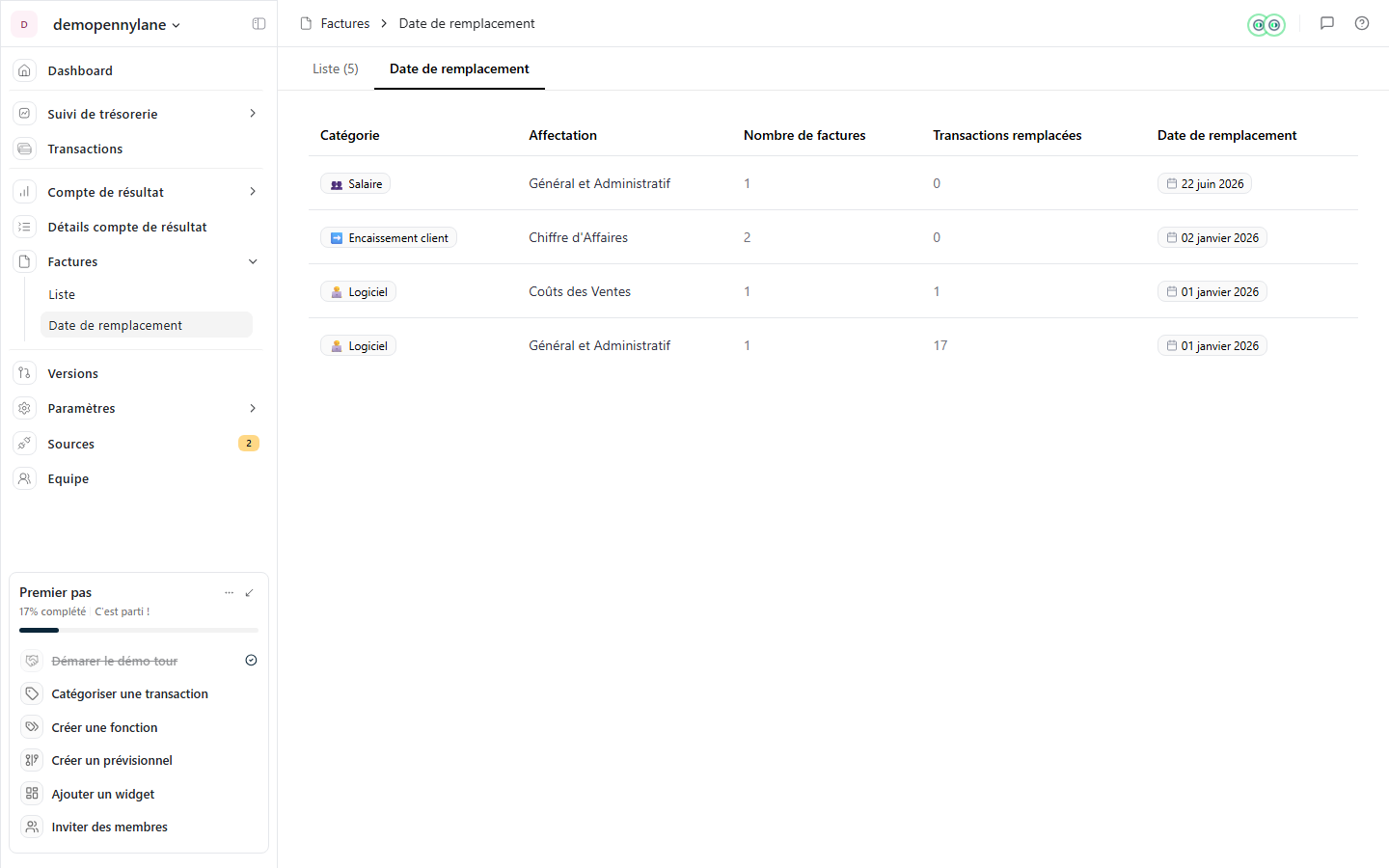 Factures date de remplacement